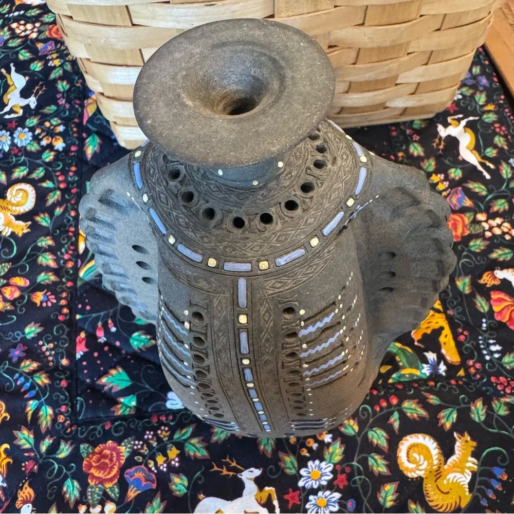 Vintage Art Studio Pottery Weed Pot Vase Perforated Holes Pinch Toledo Spain